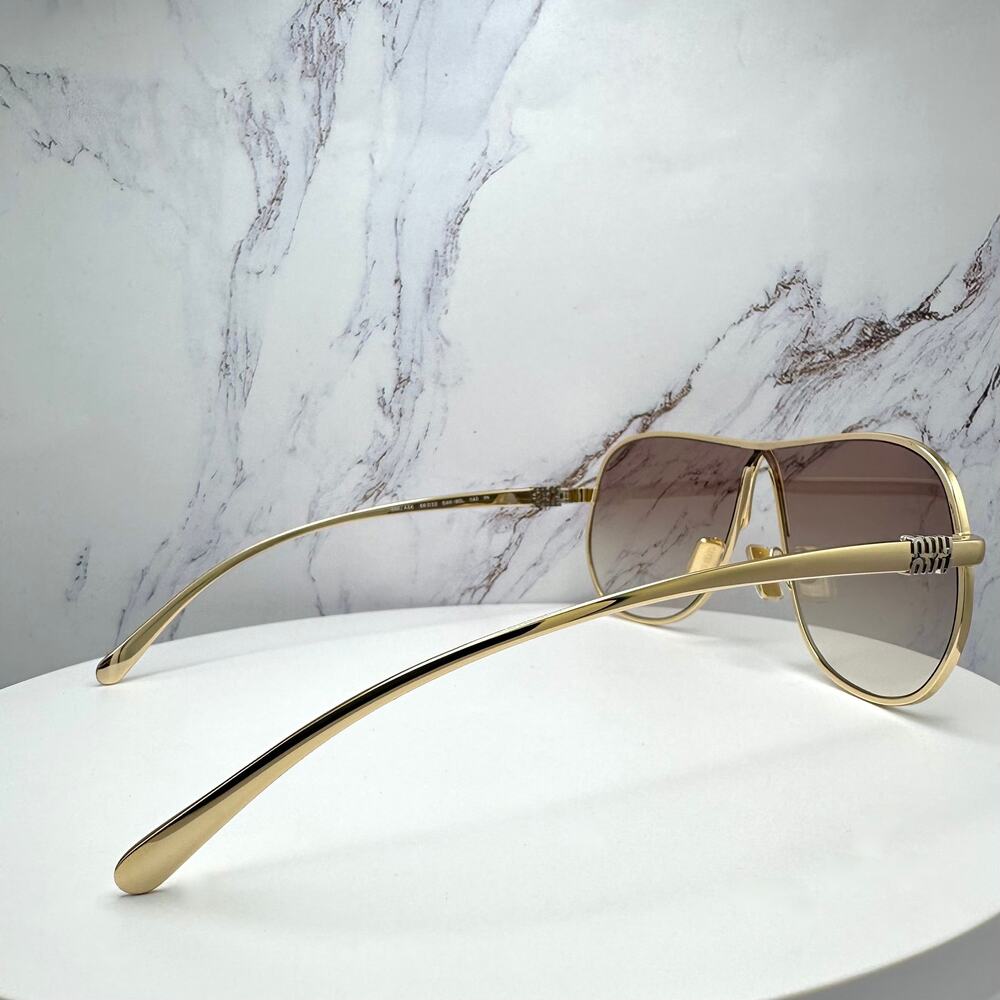 New MIU MIU Sunglasses Seen on Bad Bunny MUA56S 5AK90L Gold Metal Aviator - Picture 16 of 16